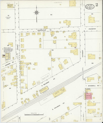 Sanborn Fire Insurance Map from Blakely, Early County, Georgia (1912), Sheet #0002 - Complete Map Set gallery image, historic Sanborn map, vintage wall art, Georgia Georgia