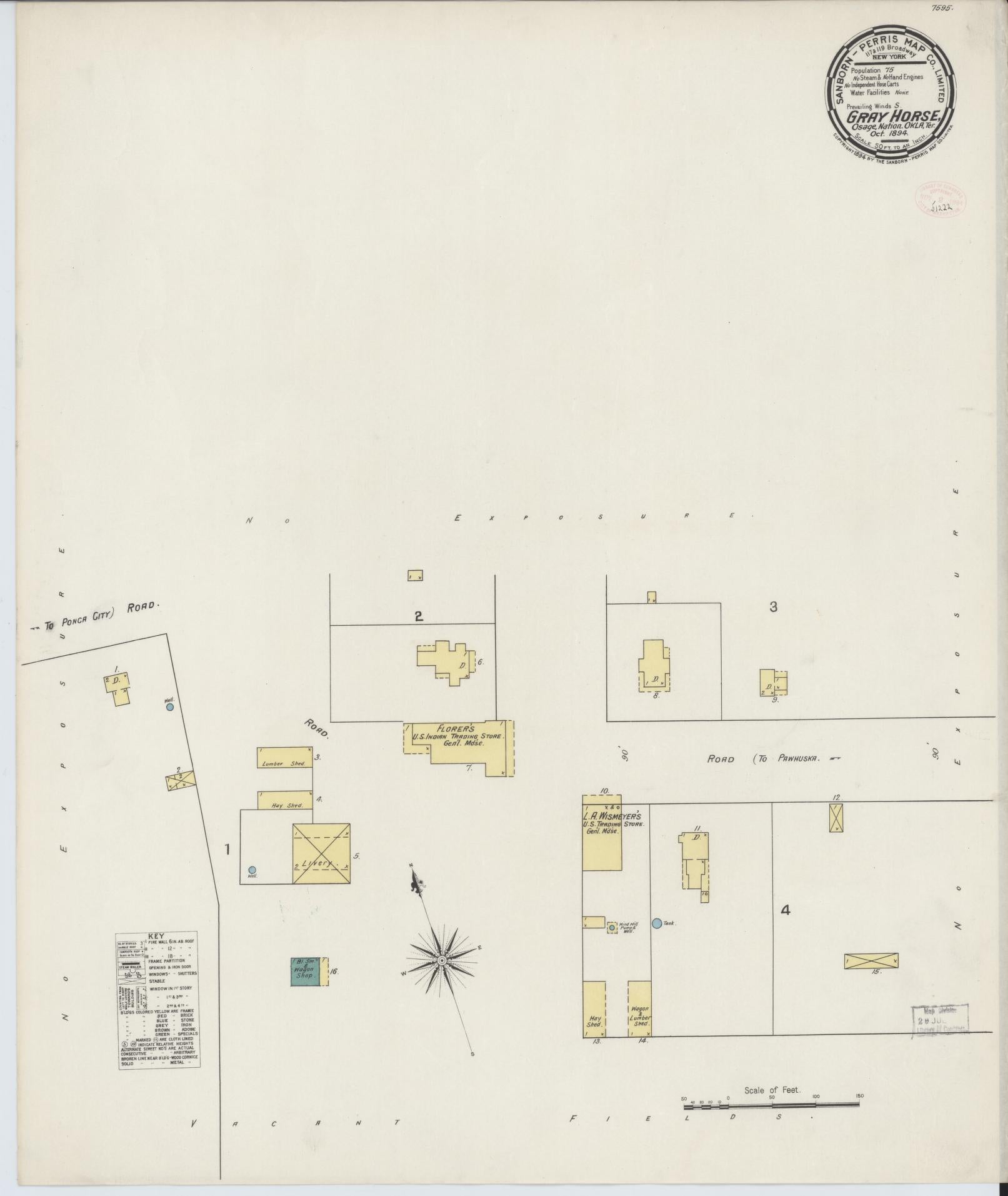 Sanborn Fire Insurance Map from Gray Horse, Osage County, Oklahoma (1894), Sheet #0001 - Historic Sanborn Fire Insurance Map Print, vintage old map wall art, antique decor, genealogy gift, Oklahoma Oklahoma map