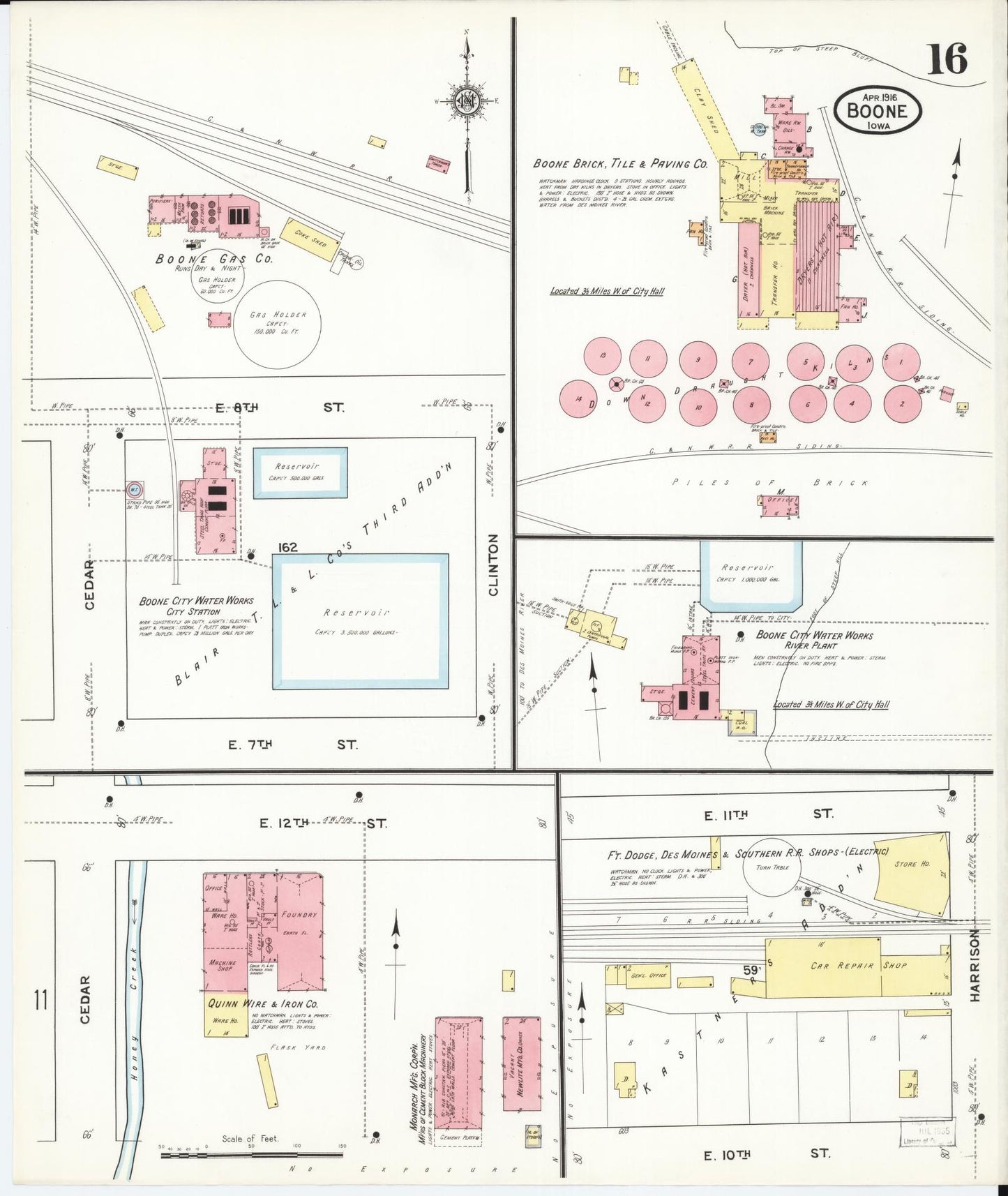 Sanborn Fire Insurance Map from Boone, Boone County, Iowa (1916), Sheet #0016 - Historic Sanborn Fire Insurance Map Print, vintage old map wall art