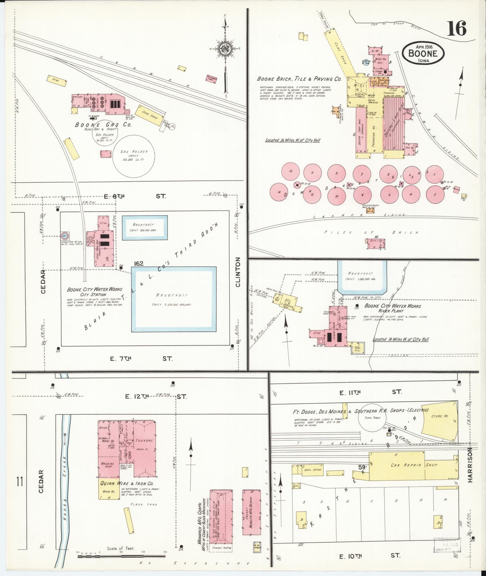 Sanborn Fire Insurance Map from Boone, Boone County, Iowa (1916), Sheet #0016 - Historic Sanborn Fire Insurance Map Print, vintage old map wall art