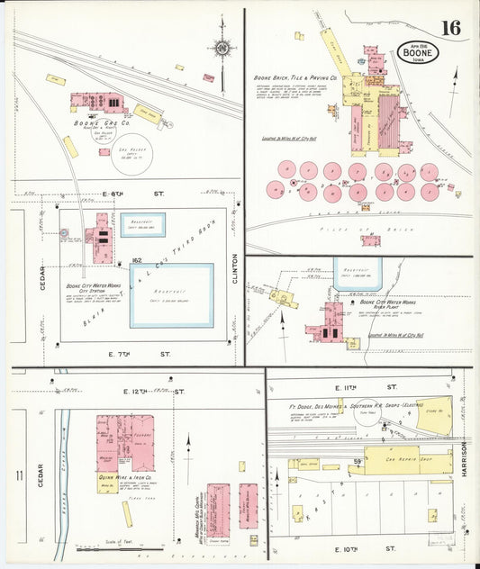 Sanborn Fire Insurance Map from Boone, Boone County, Iowa (1916), Sheet #0016 - Historic Sanborn Fire Insurance Map Print, vintage old map wall art
