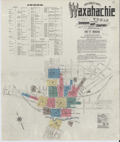 Sanborn Fire Insurance Map from Waxahachie, Ellis County, Texas (1909), Sheet #0001 - Complete Map Set gallery image, historic Sanborn map, vintage wall art, Texas Texas