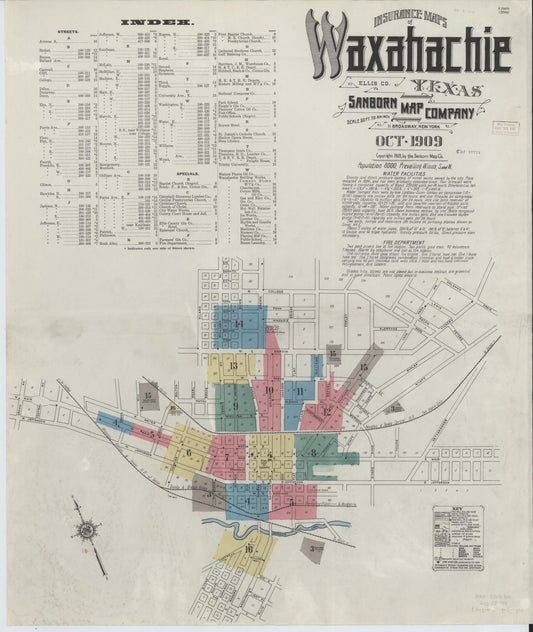 Sanborn Fire Insurance Map from Waxahachie, Ellis County, Texas (1909), Sheet #0001 - Complete Map Set gallery image, historic Sanborn map, vintage wall art, Texas Texas