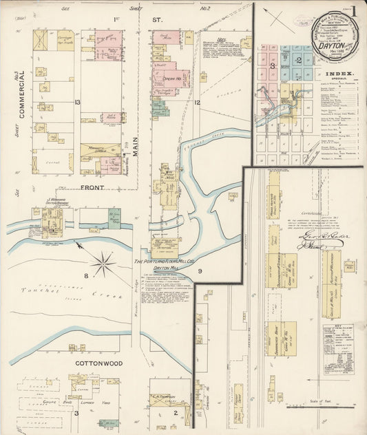 Sanborn Fire Insurance Map from Dayton, Columbia County, Washington (1888), Sheet #0001 - Complete Map Set gallery image, historic Sanborn map, vintage wall art, Washington Washington