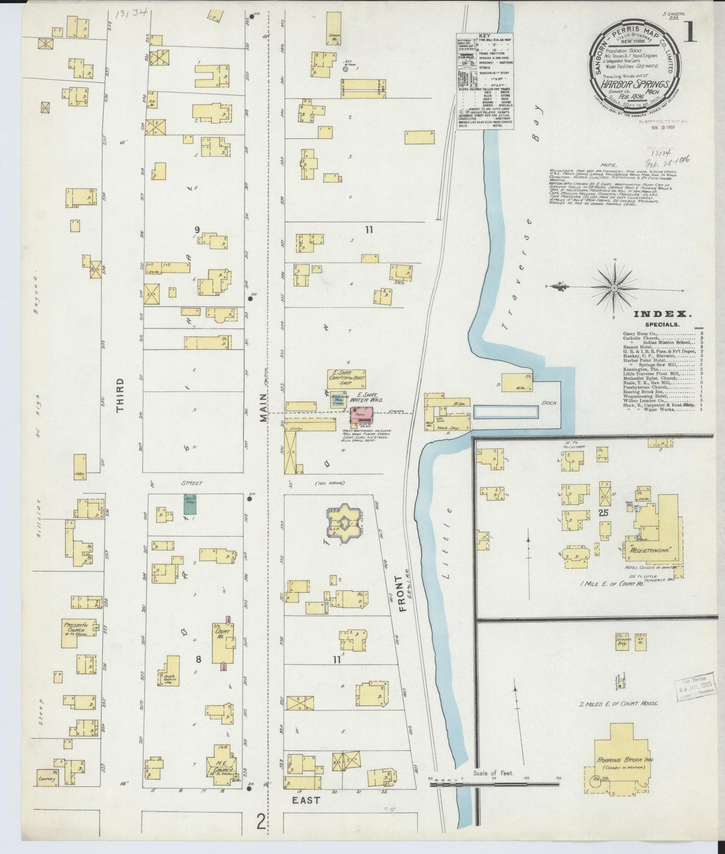 Sanborn Fire Insurance Map from Harbor Springs, Emmet County, Michigan (1896), Sheet #0001 - Complete Map Set gallery image, historic Sanborn map, vintage wall art, Michigan Michigan