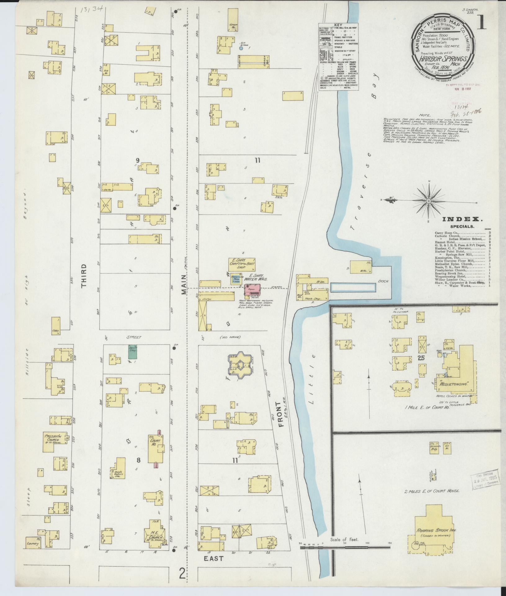Sanborn Fire Insurance Map from Harbor Springs, Emmet County, Michigan (1896), Sheet #0001 - Complete Map Set gallery image, historic Sanborn map, vintage wall art, Michigan Michigan