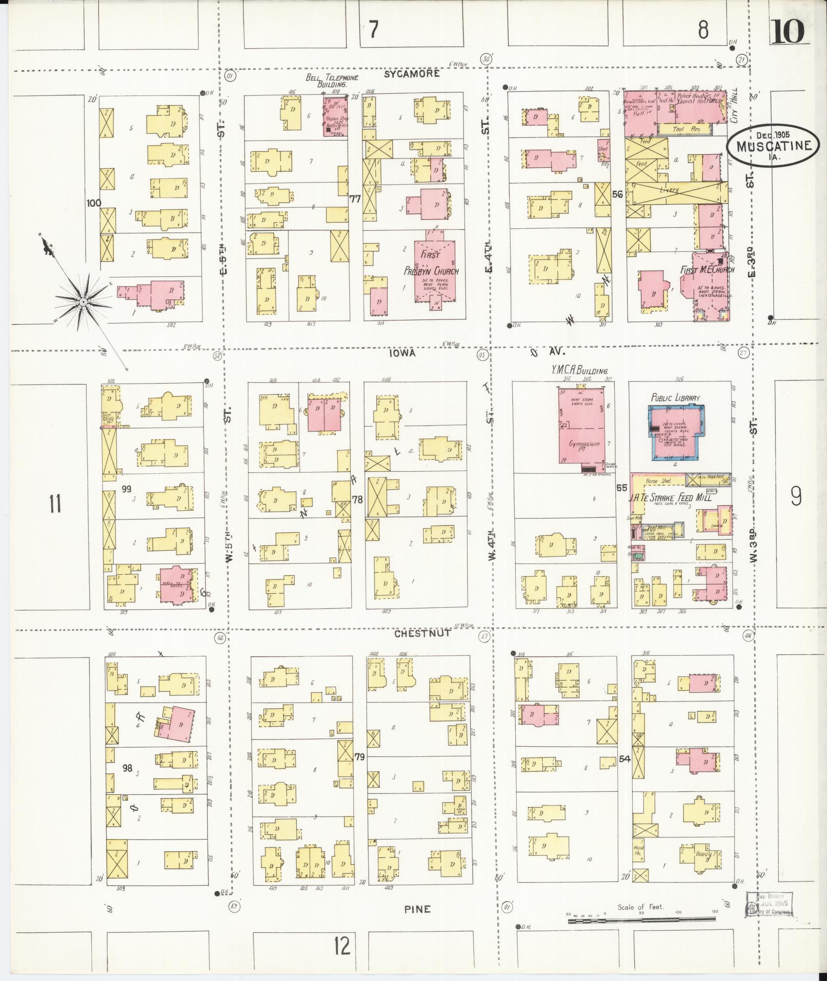 Sanborn Fire Insurance Map from Muscatine, Muscatine County, Iowa (1905), Sheet #0010 - Historic Sanborn Fire Insurance Map Print