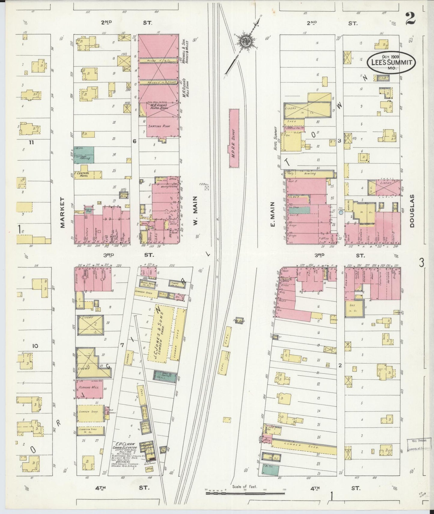 Sanborn Fire Insurance Map from Lee's Summit, Jackson County, Missouri (1909), Sheet #0002 - Historic Sanborn Fire Insurance Map Print, vintage old map wall art, antique decor, genealogy gift, Missouri Missouri map