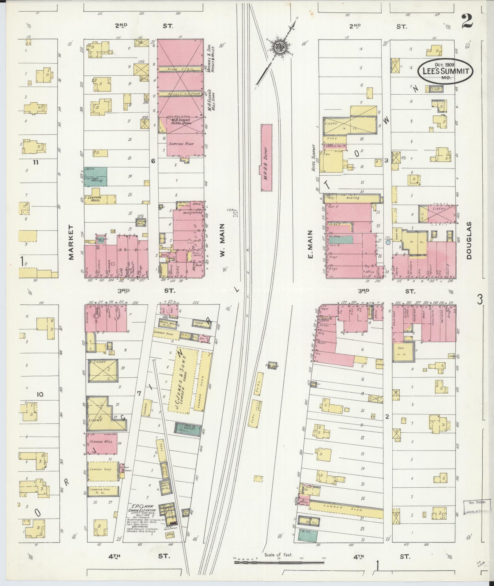 Sanborn Fire Insurance Map from Lee's Summit, Jackson County, Missouri (1909), Sheet #0002 - Historic Sanborn Fire Insurance Map Print, vintage old map wall art, antique decor, genealogy gift, Missouri Missouri map