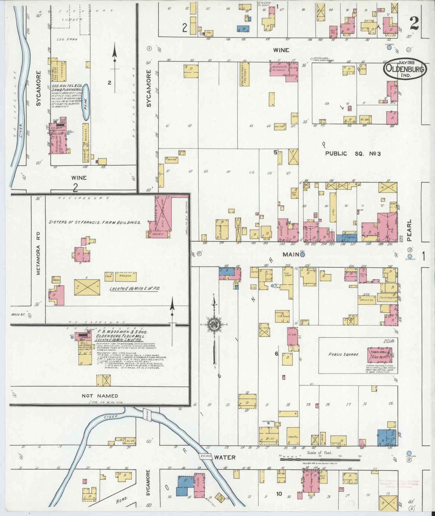 Sanborn Fire Insurance Map from Oldenburg, Franklin County, Indiana (1919), Sheet #0002 - Complete Map Set gallery image, historic Sanborn map, vintage wall art, Indiana Indiana