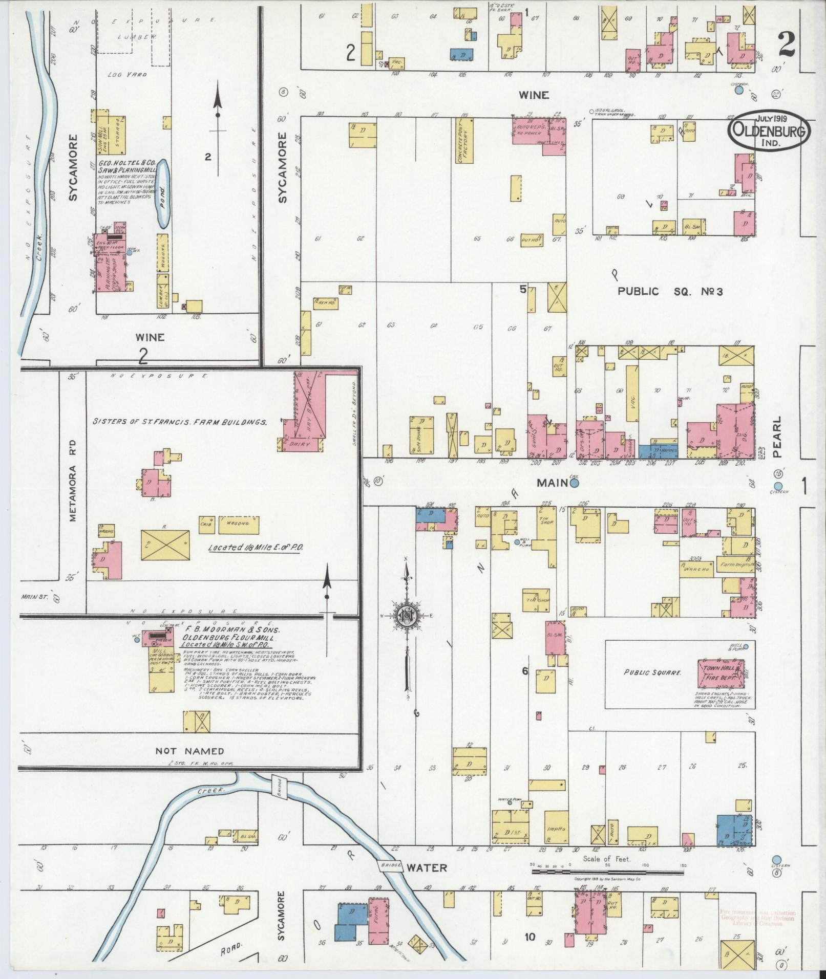 Sanborn Fire Insurance Map from Oldenburg, Franklin County, Indiana (1919), Sheet #0002 - Complete Map Set gallery image, historic Sanborn map, vintage wall art, Indiana Indiana