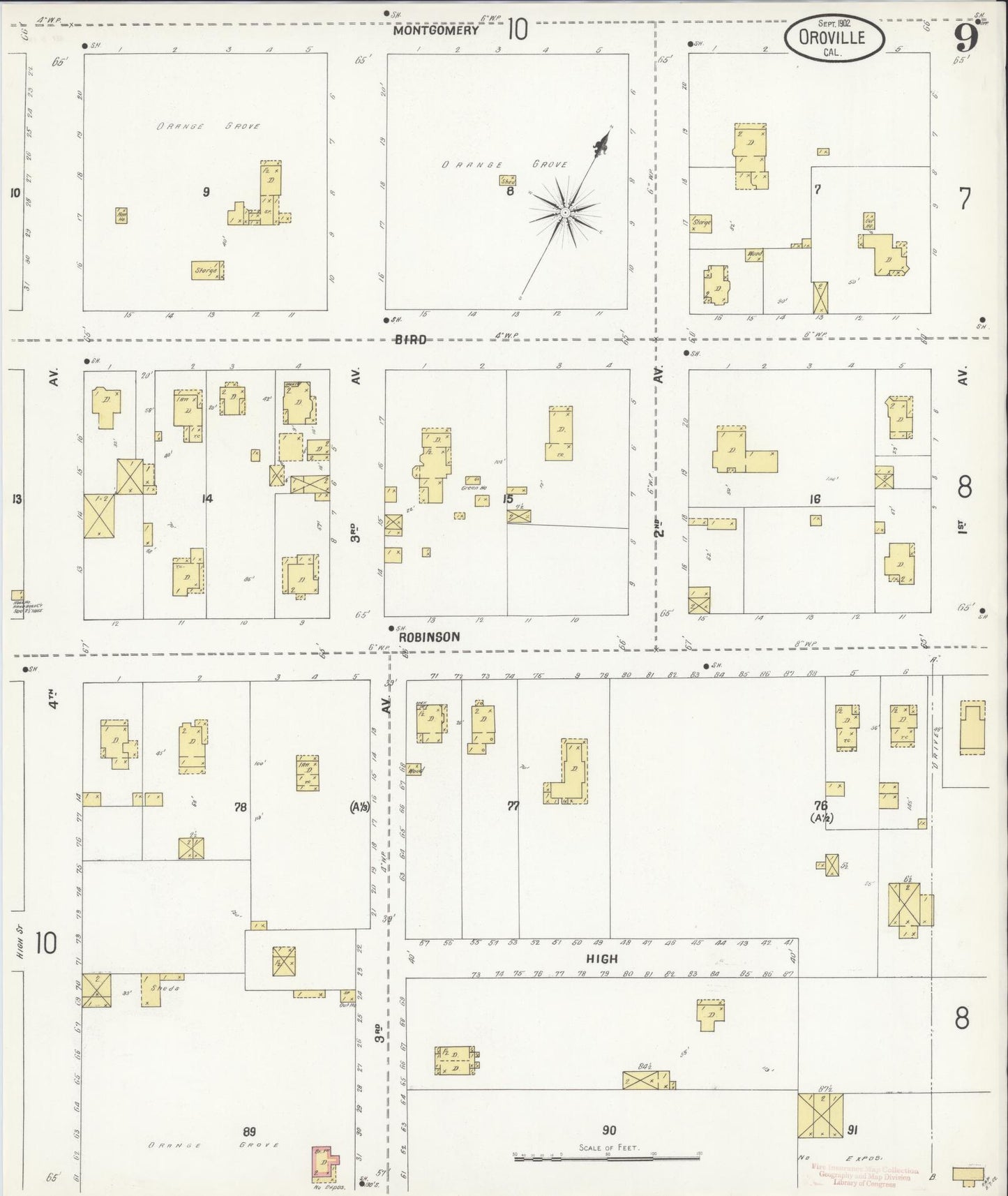 Sanborn Fire Insurance Map from Oroville, Butte County, California (1902), Sheet #0009 - Complete Map Set gallery image, historic Sanborn map, vintage wall art, California California