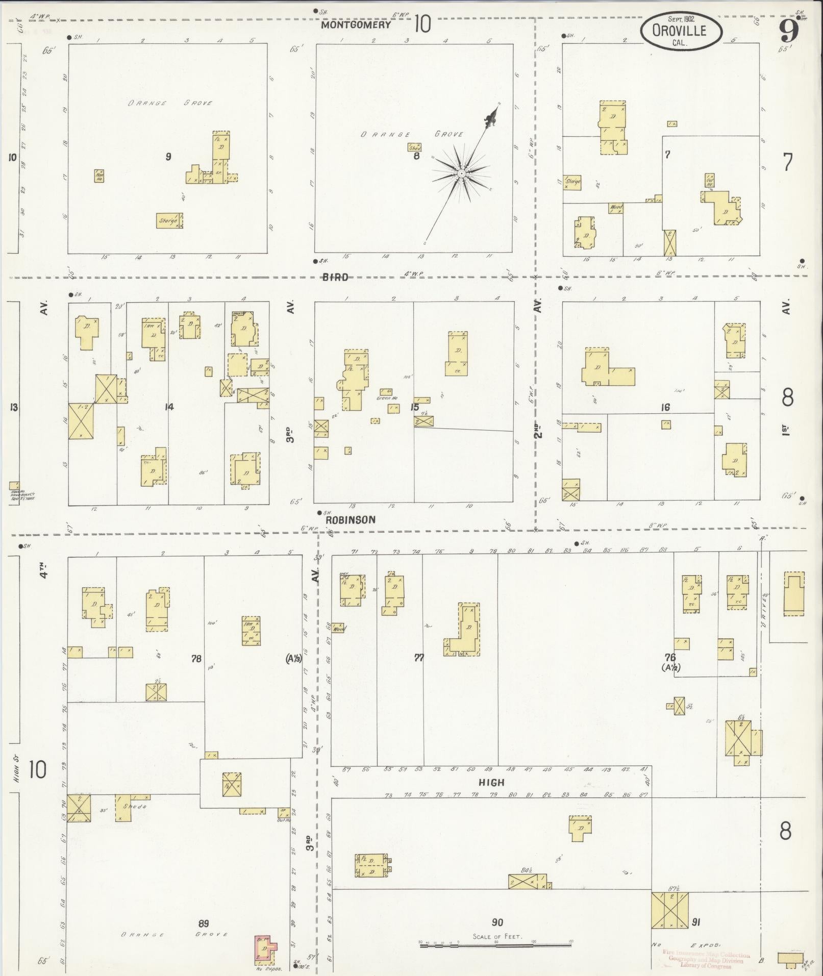 Sanborn Fire Insurance Map from Oroville, Butte County, California (1902), Sheet #0009 - Complete Map Set gallery image, historic Sanborn map, vintage wall art, California California