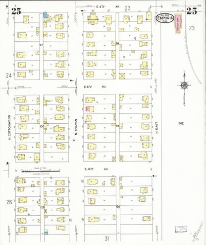 Sanborn Fire Insurance Map from Emporia, Lyon County, Kansas (1923), Sheet #0025 - Complete Map Set gallery image, historic Sanborn map, vintage wall art, Kansas Kansas