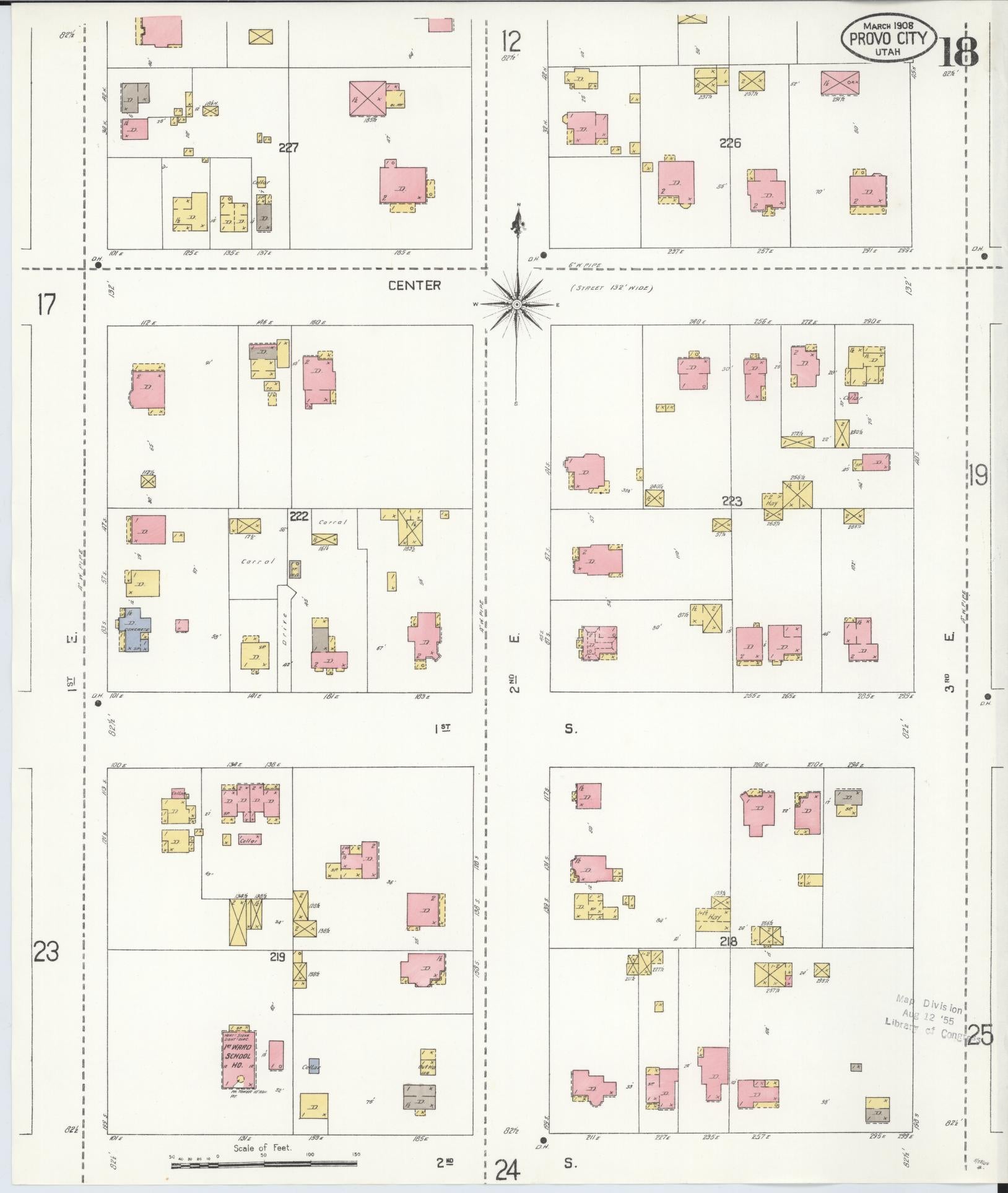 Sanborn Fire Insurance Map from Provo, Utah County, Utah (1908), Sheet #0018 - Historic Sanborn Fire Insurance Map Print, vintage old map wall art, antique decor, genealogy gift, Provo Utah map