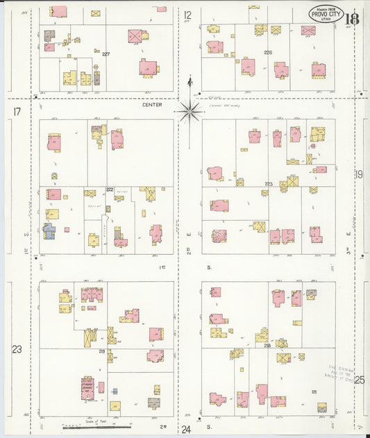 Sanborn Fire Insurance Map from Provo, Utah County, Utah (1908), Sheet #0018 - Historic Sanborn Fire Insurance Map Print, vintage old map wall art, antique decor, genealogy gift, Provo Utah map