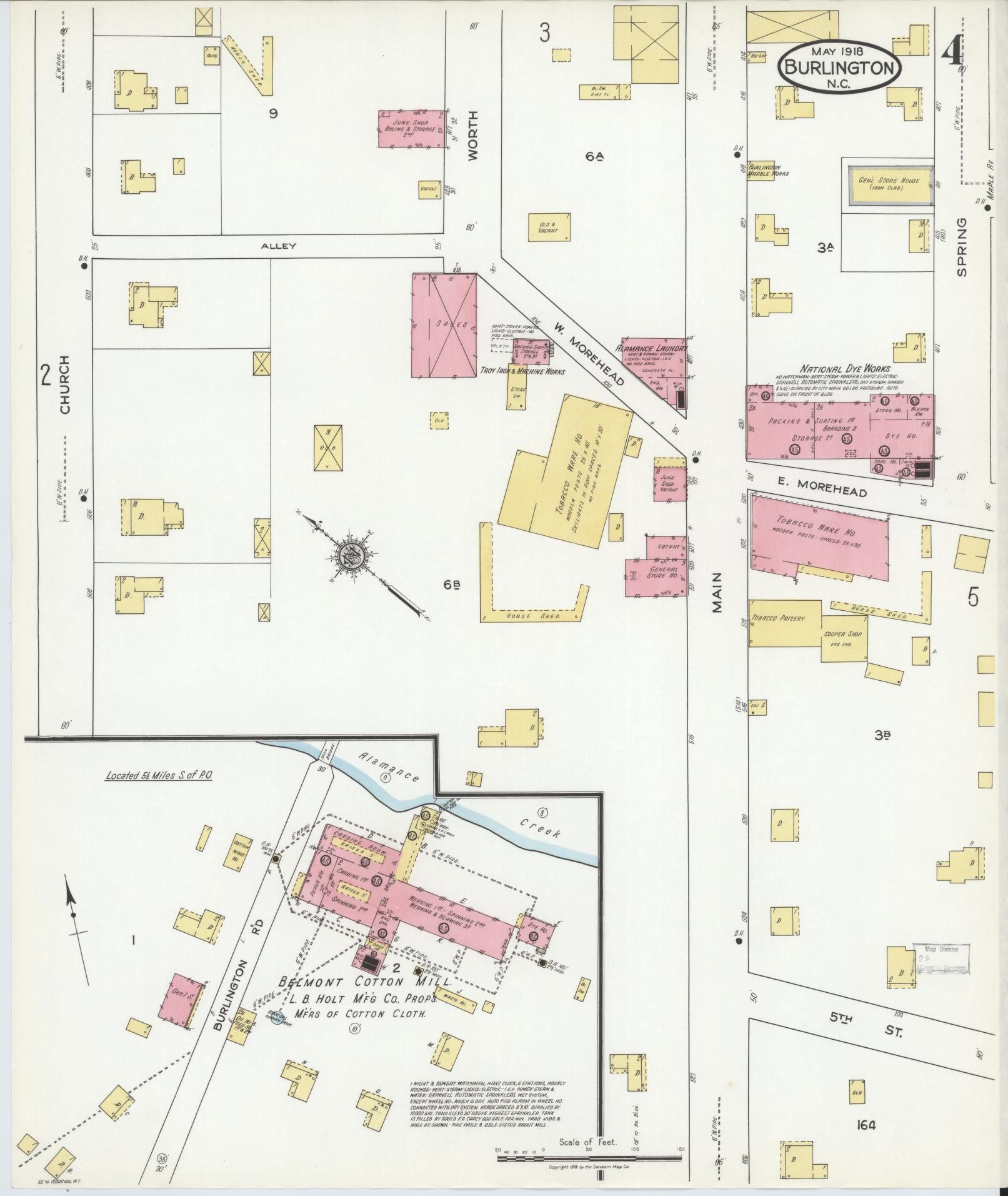 Sanborn Fire Insurance Map from Burlington, Alamance County, North Carolina (1918), Sheet #0004 - Complete Map Set gallery image, historic Sanborn map, vintage wall art, North Carolina North Carolina