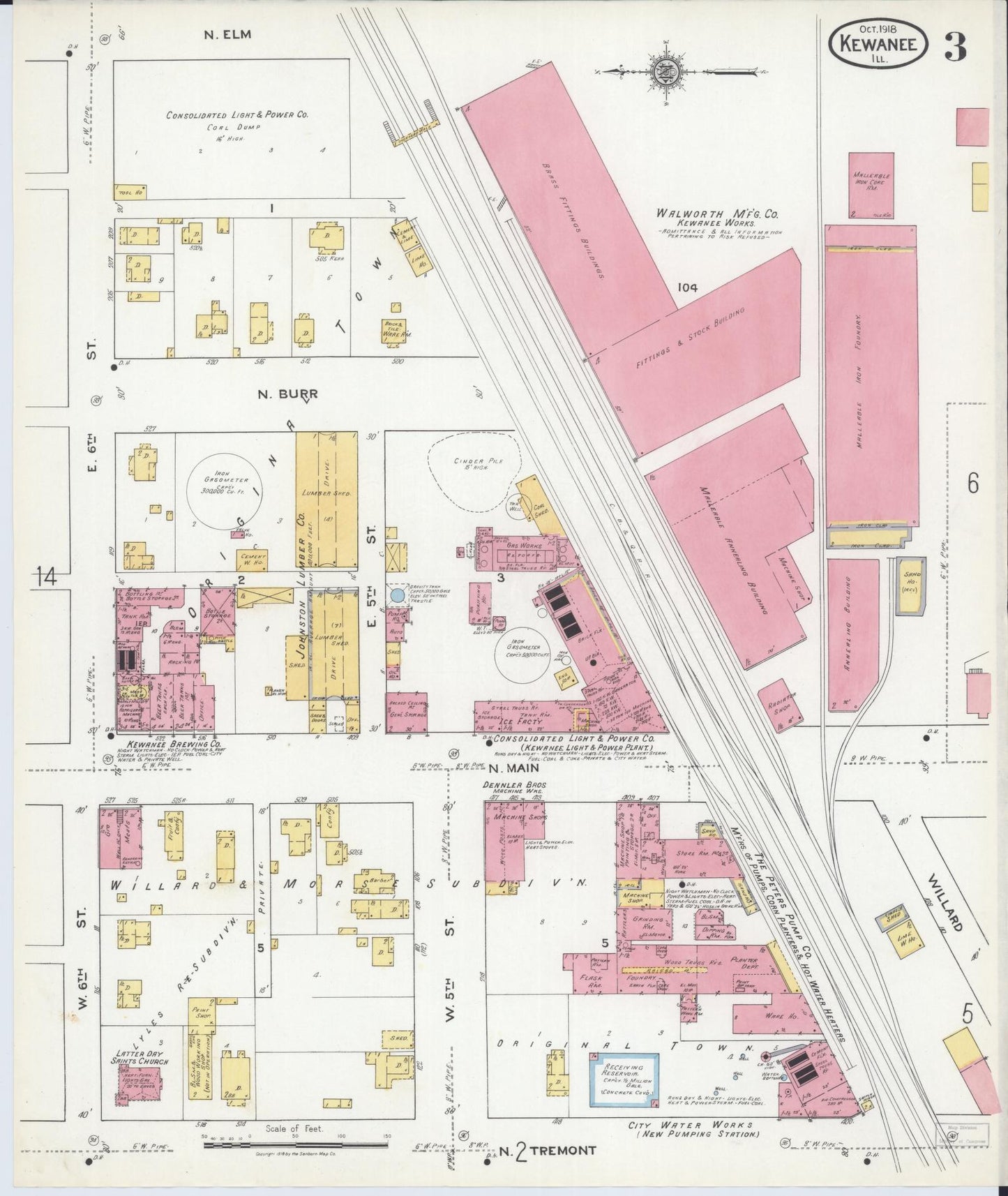 Sanborn Fire Insurance Map from Kewanee, Henry County, Illinois (1918), Sheet #0003 - Complete Map Set gallery image, historic Sanborn map, vintage wall art, Illinois Illinois
