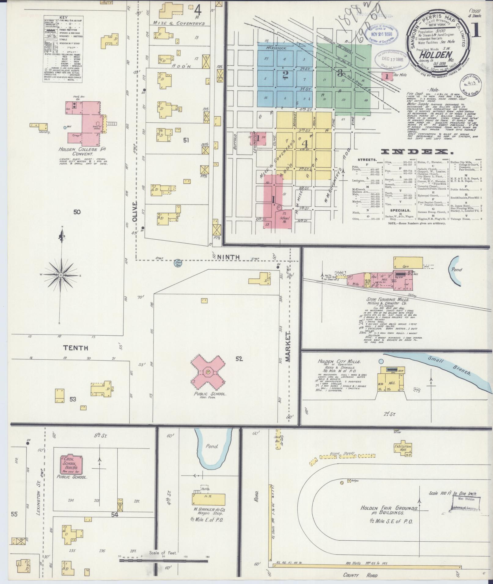 Sanborn Fire Insurance Map from Holden, Johnson County, Missouri (1898), Sheet #0001 - Complete Map Set gallery image, historic Sanborn map, vintage wall art, Missouri Missouri