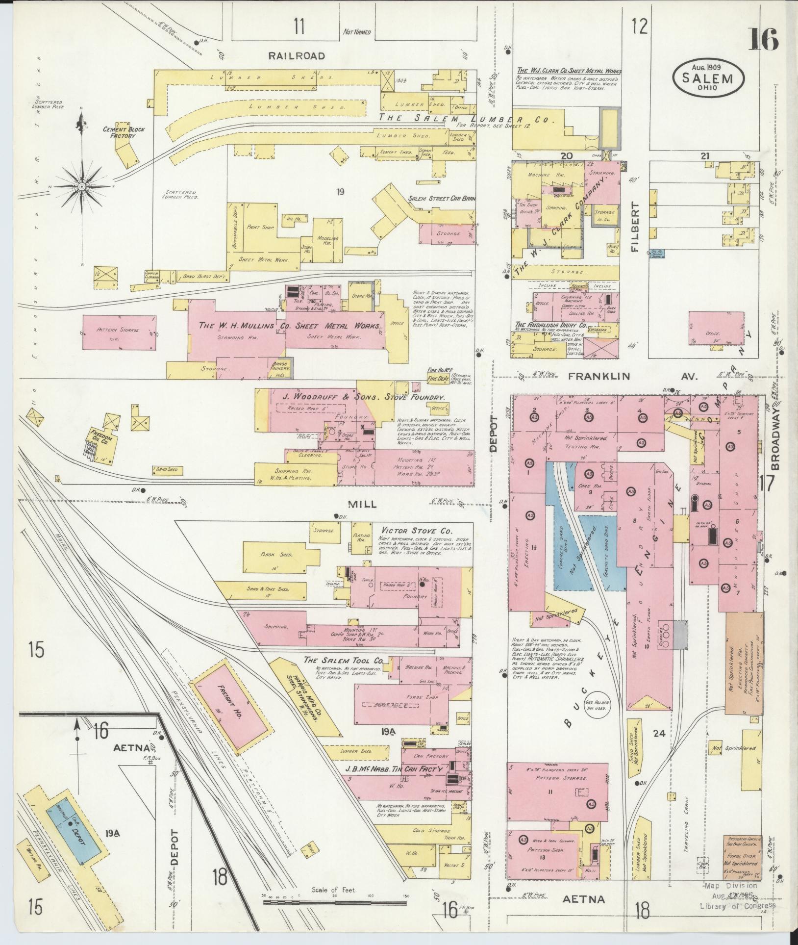 Sanborn Fire Insurance Map from Salem, Columbiana County, Ohio (1909), Sheet #0016 - Complete Map Set gallery image, historic Sanborn map, vintage wall art, Ohio Ohio