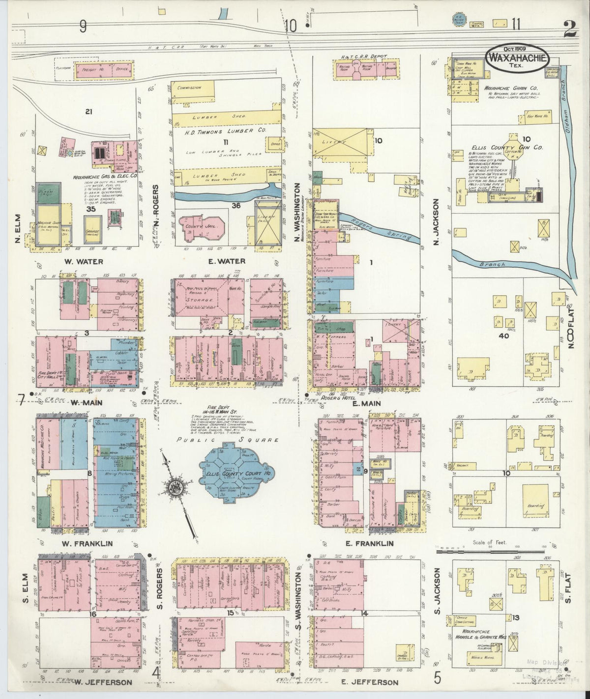 Sanborn Fire Insurance Map from Waxahachie, Ellis County, Texas (1909), Sheet #0002 - Complete Map Set gallery image, historic Sanborn map, vintage wall art, Texas Texas