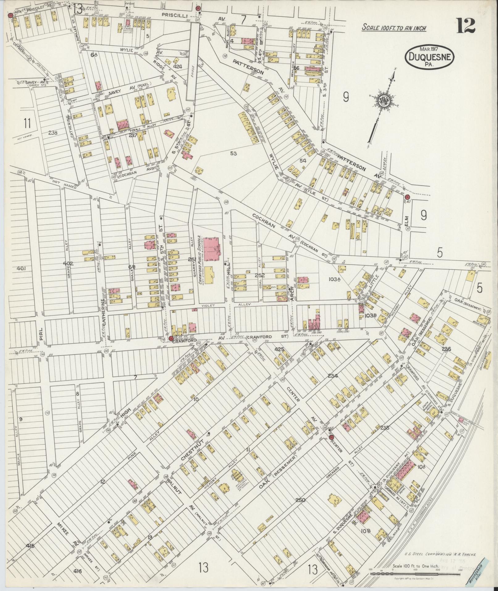 Sanborn Fire Insurance Map from Duquesne, Allegheny County, Pennsylvania (1917), Sheet #0012 - Historic Sanborn Fire Insurance Map Print, vintage old map wall art, antique decor, genealogy gift, Pennsylvania Pennsylvania map