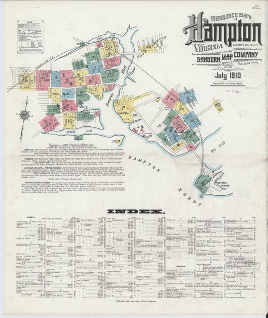 Sanborn Fire Insurance Map from Hampton, Independent Cities, Virginia (1910), Sheet #0001 - Complete Map Set gallery image, historic Sanborn map, vintage wall art, Virginia Virginia