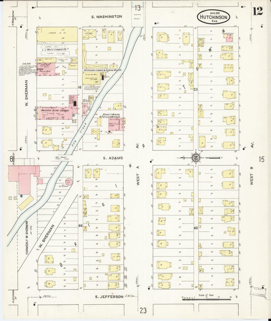 Sanborn Fire Insurance Map from Hutchinson, Reno County, Kansas (1915), Sheet #0013 - Historic Sanborn Fire Insurance Map Print, vintage old map wall art, antique decor, genealogy gift, Kansas Kansas map