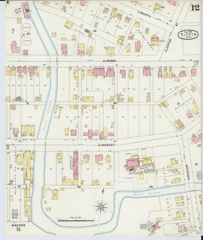 Sanborn Fire Insurance Map from Tiffin, Seneca County, Ohio (1896), Sheet #0012 - Complete Map Set gallery image, historic Sanborn map, vintage wall art, Ohio Ohio