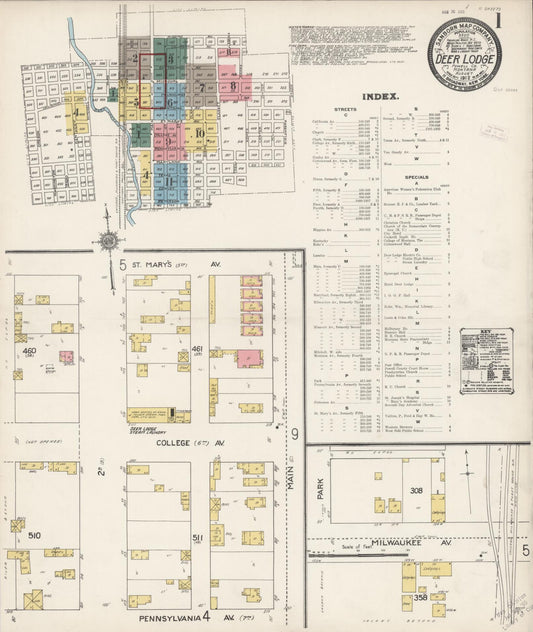 Sanborn Fire Insurance Map from Deer Lodge, Powell County, Montana (1912), Sheet #0001 - Historic Sanborn Fire Insurance Map Print, vintage old map wall art, antique decor, genealogy gift, Montana Montana map