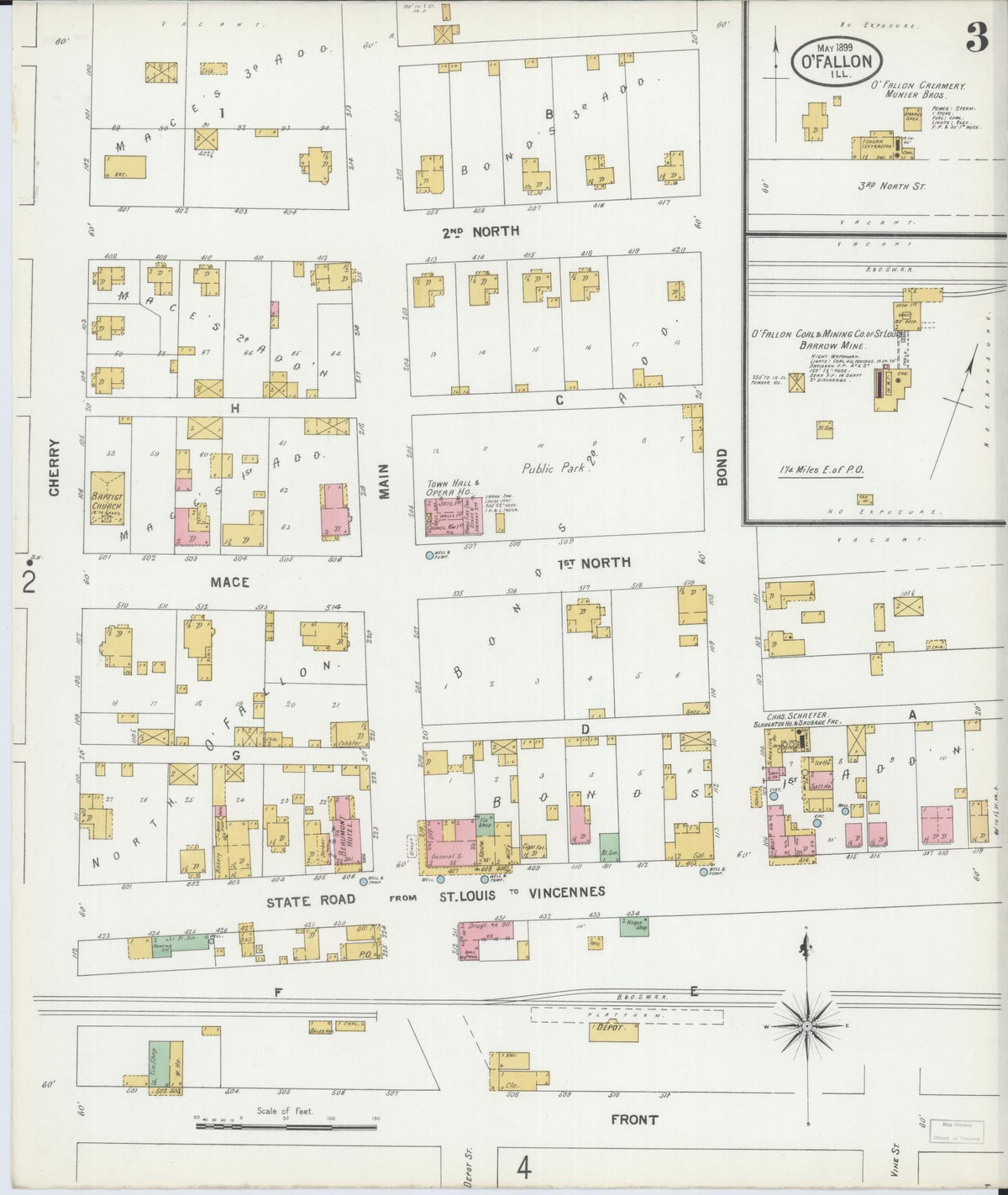 Sanborn Fire Insurance Map from O'Fallon, Saint Clair County, Illinois (1899), Sheet #0003 - Historic Sanborn Fire Insurance Map Print, vintage old map wall art, antique decor, genealogy gift, Illinois Illinois map