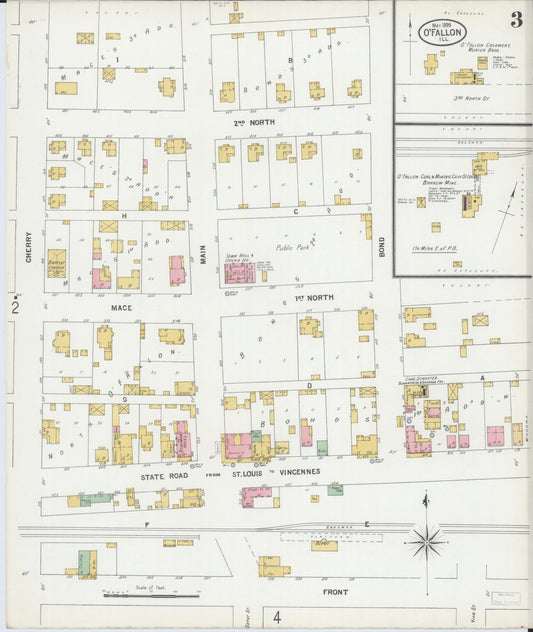 Sanborn Fire Insurance Map from O'Fallon, Saint Clair County, Illinois (1899), Sheet #0003 - Historic Sanborn Fire Insurance Map Print, vintage old map wall art, antique decor, genealogy gift, Illinois Illinois map