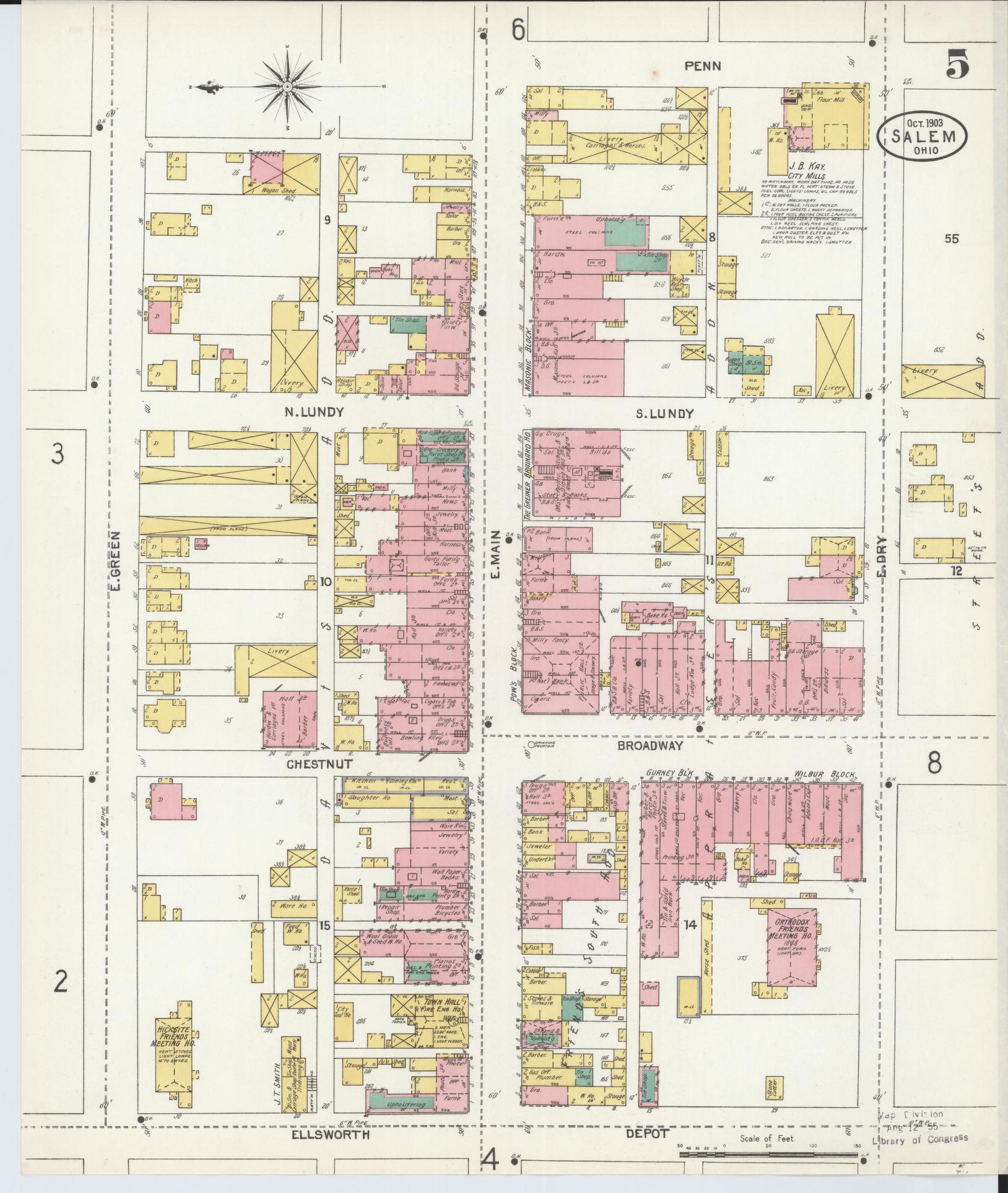 Sanborn Fire Insurance Map from Salem, Columbiana County, Ohio (1903), Sheet #0005 - Historic Sanborn Fire Insurance Map Print, vintage old map wall art, antique decor, genealogy gift, Ohio Ohio map