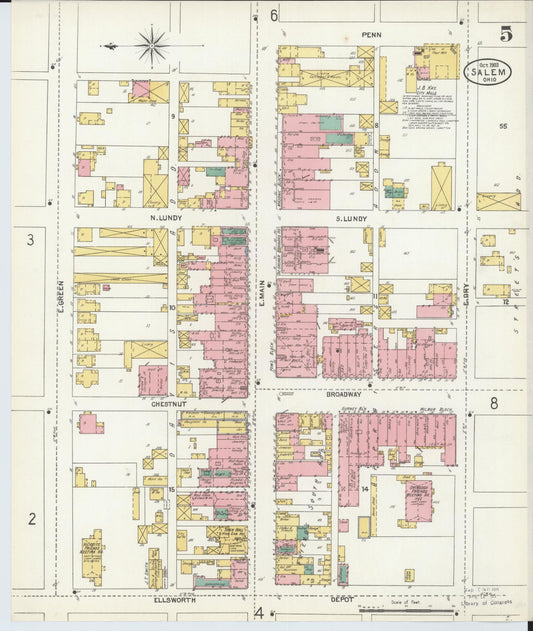 Sanborn Fire Insurance Map from Salem, Columbiana County, Ohio (1903), Sheet #0005 - Historic Sanborn Fire Insurance Map Print, vintage old map wall art, antique decor, genealogy gift, Ohio Ohio map