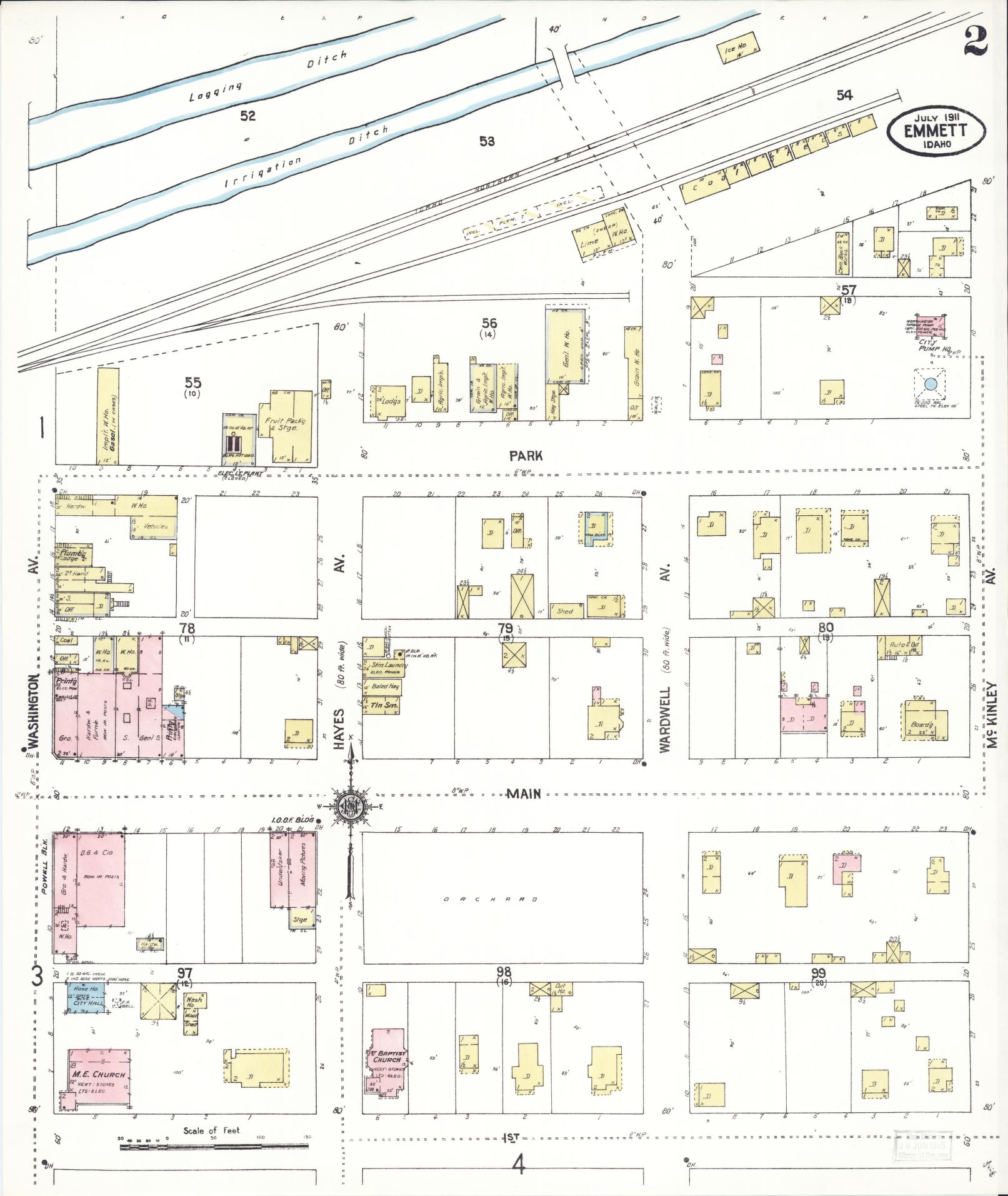 Sanborn Fire Insurance Map from Emmett, Gem County, Idaho (1911), Sheet #0002 - Complete Map Set gallery image, historic Sanborn map, vintage wall art, Idaho Idaho