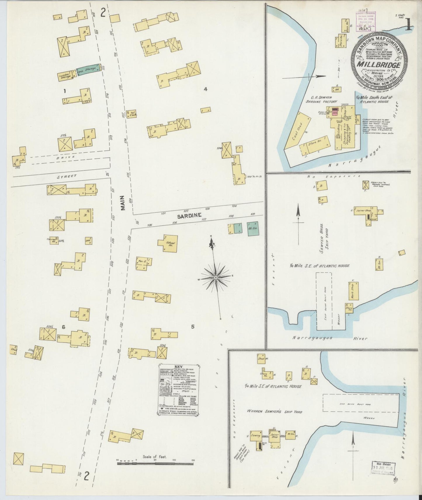 Sanborn Fire Insurance Map from Millbridge, Washington County, Maine. (1906) – Historic Sanborn Fire Insurance Map Print