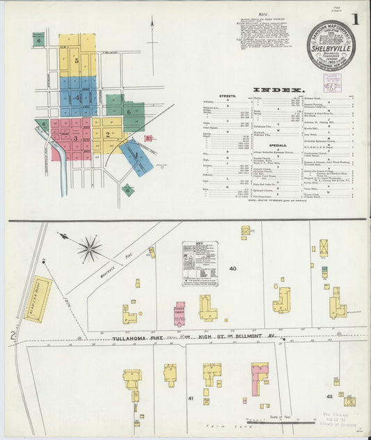 Sanborn Fire Insurance Map from Shelbyville, Bedford County, Tennessee (1905), Sheet #0001 - Complete Map Set gallery image, historic Sanborn map, vintage wall art, Tennessee Tennessee