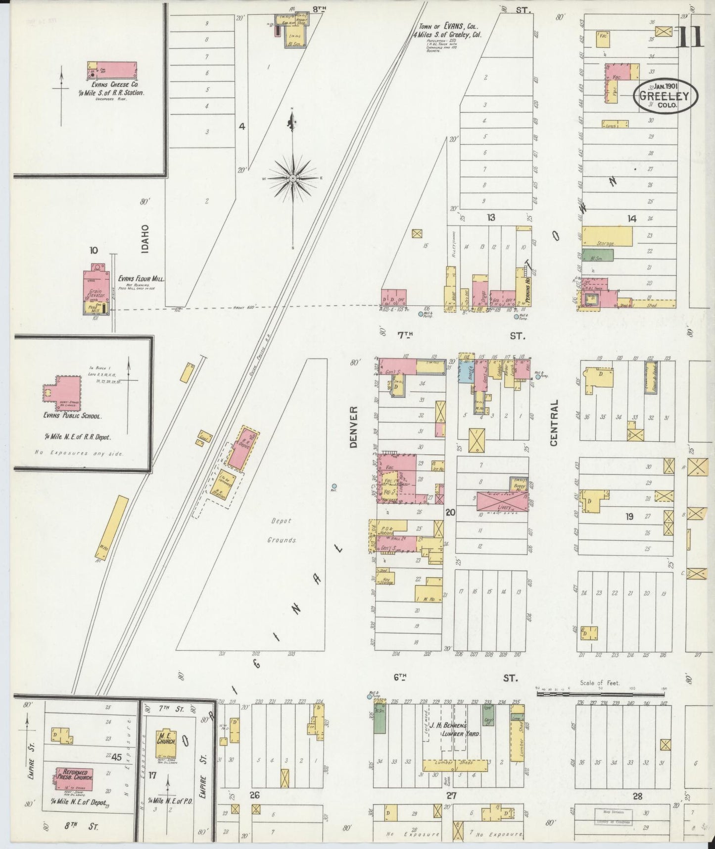Sanborn Fire Insurance Map from Greeley, Weld County, Colorado (1901), Sheet #0011 - Historic Sanborn Fire Insurance Map Print, vintage old map wall art, antique decor, genealogy gift, Colorado Colorado map