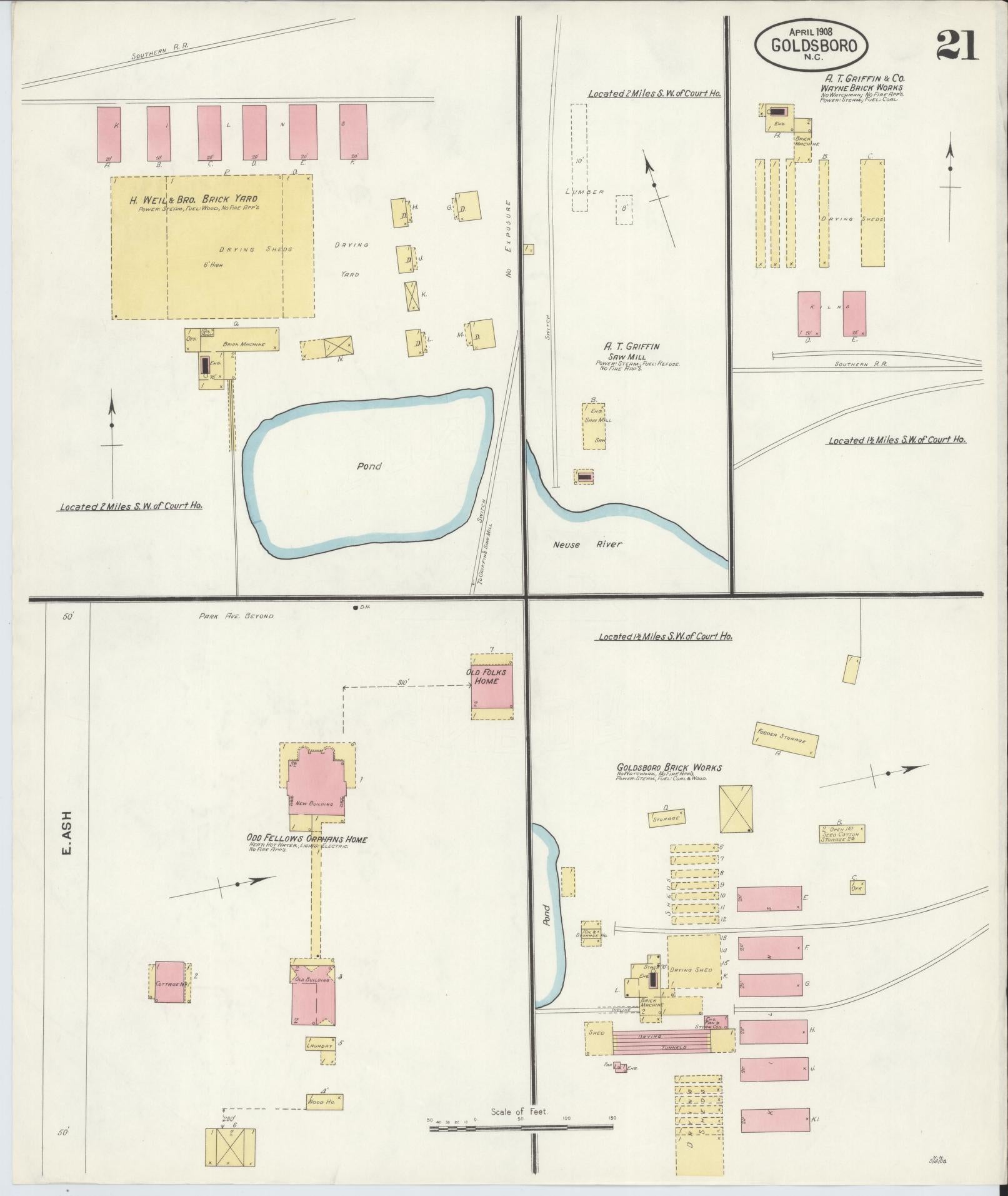 Sanborn Fire Insurance Map from Goldsboro, Wayne County, North Carolina (1908), Sheet #0021 - Historic Sanborn Fire Insurance Map Print, vintage old map wall art, antique decor, genealogy gift, North Carolina North Carolina map