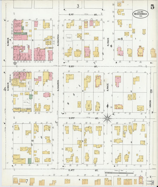 Sanborn Fire Insurance Map from Mishawaka, Saint Joseph County, Indiana (1901), Sheet #0005 - Historic Sanborn Fire Insurance Map Print, vintage old map wall art, antique decor, genealogy gift, Indiana Indiana map