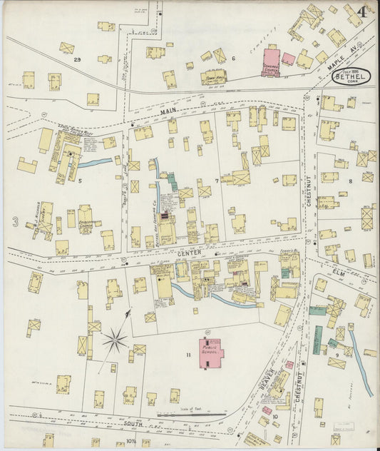 Sanborn Fire Insurance Map from Bethel, Fairfield County, Connecticut (1895), Sheet #0004 - Historic Sanborn Fire Insurance Map Print, vintage old map wall art, antique decor, genealogy gift, Connecticut Connecticut map