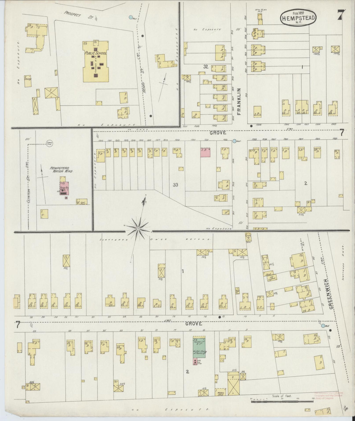 Sanborn Fire Insurance Map from Hempstead, Nassau County, New York (1897), Sheet #0007 - Historic Sanborn Fire Insurance Map Print, vintage old map wall art, antique decor, genealogy gift, New York New York map