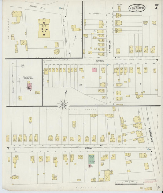 Sanborn Fire Insurance Map from Hempstead, Nassau County, New York (1897), Sheet #0007 - Historic Sanborn Fire Insurance Map Print, vintage old map wall art, antique decor, genealogy gift, New York New York map