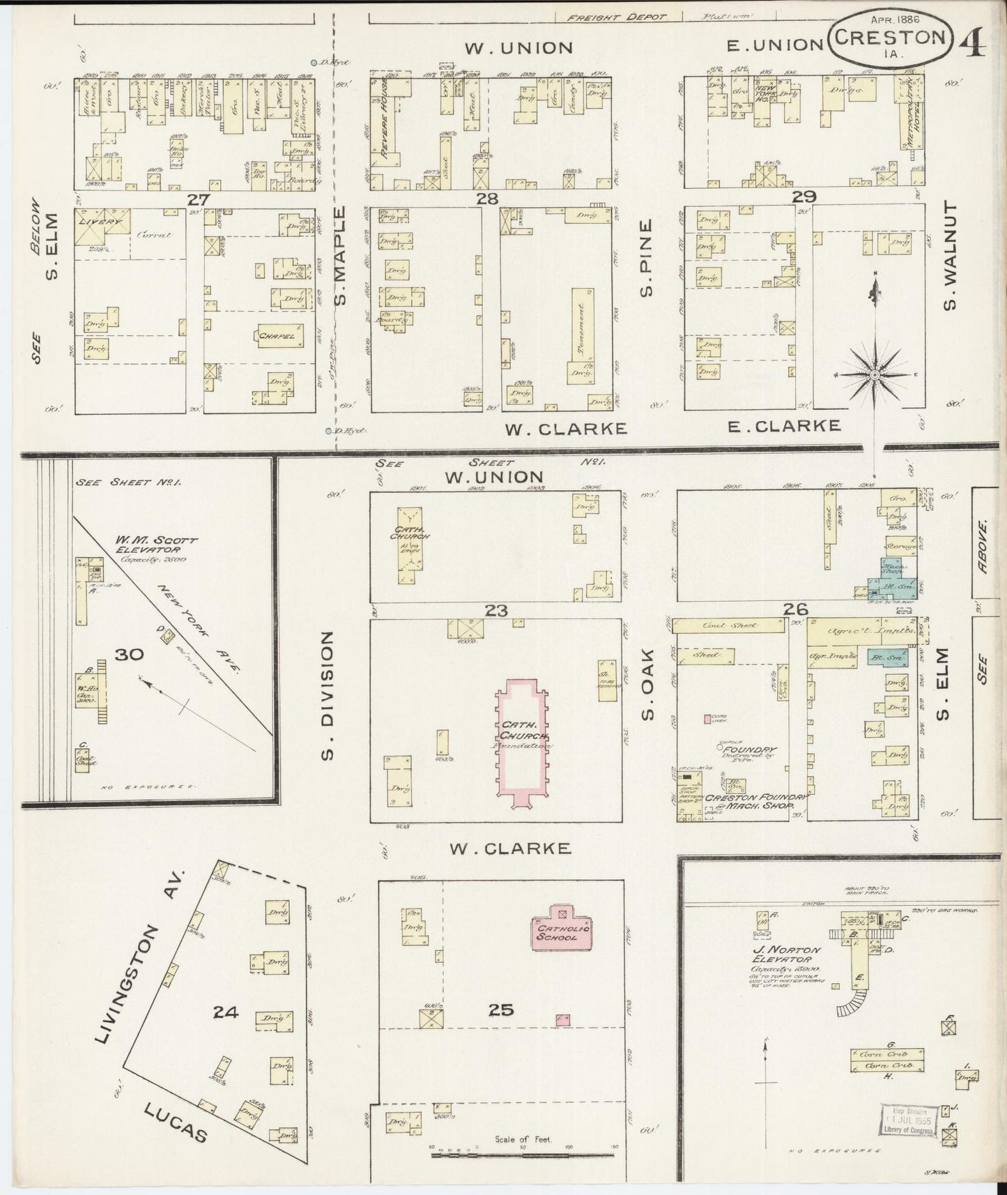 Sanborn Fire Insurance Map from Creston, Union County, Iowa (1886), Sheet #0004 - Historic Sanborn Fire Insurance Map Print, vintage old map wall art