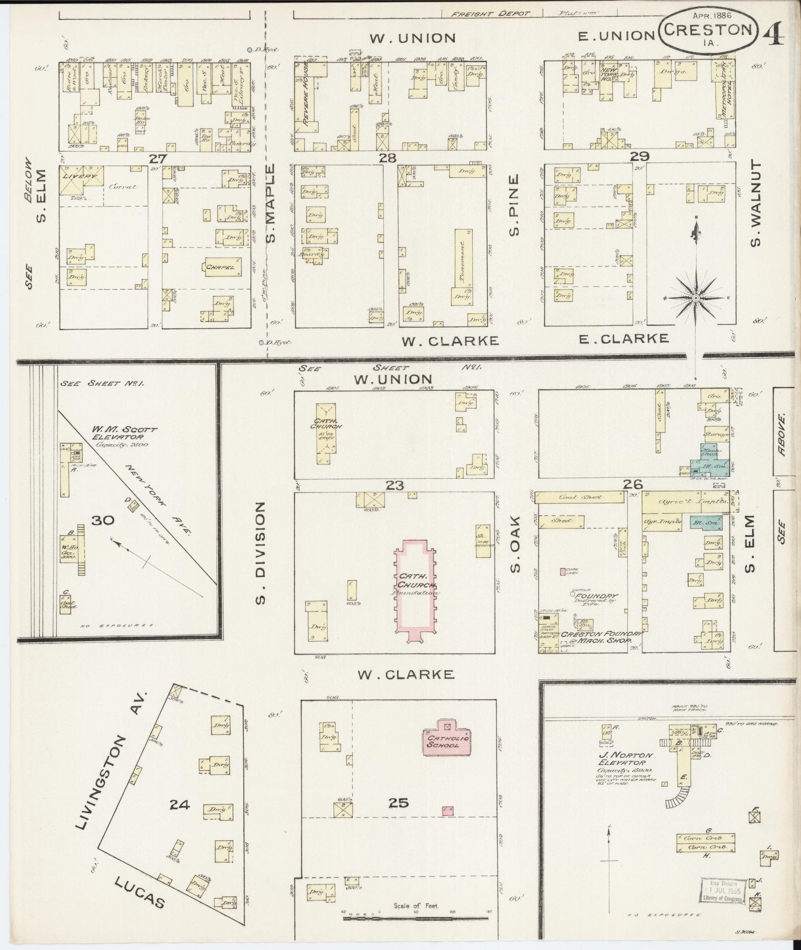 Sanborn Fire Insurance Map from Creston, Union County, Iowa (1886), Sheet #0004 - Historic Sanborn Fire Insurance Map Print, vintage old map wall art