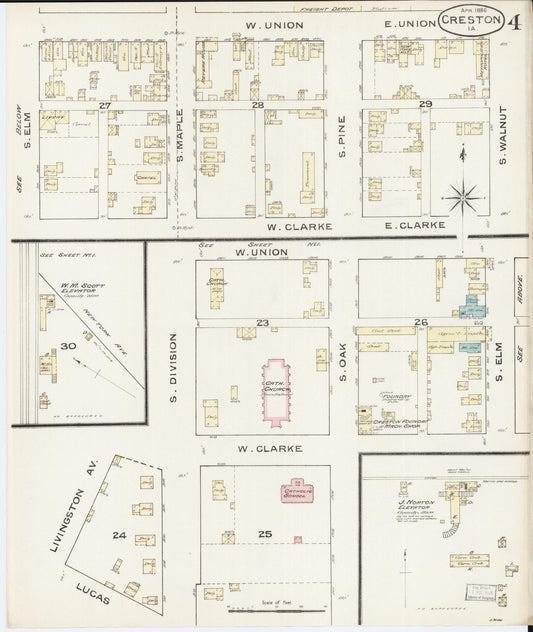 Sanborn Fire Insurance Map from Creston, Union County, Iowa (1886), Sheet #0004 - Historic Sanborn Fire Insurance Map Print, vintage old map wall art