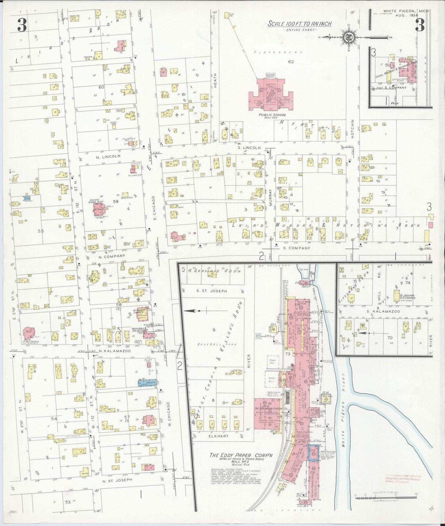 Sanborn Fire Insurance Map from White Pigeon, Saint Joseph County, Michigan (1936), Sheet #0003 - Complete Map Set gallery image, historic Sanborn map, vintage wall art, Michigan Michigan