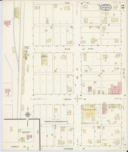 Sanborn Fire Insurance Map from Hebron, Thayer County, Nebraska (1912), Sheet #0002 - Complete Map Set gallery image, historic Sanborn map, vintage wall art, Nebraska Nebraska