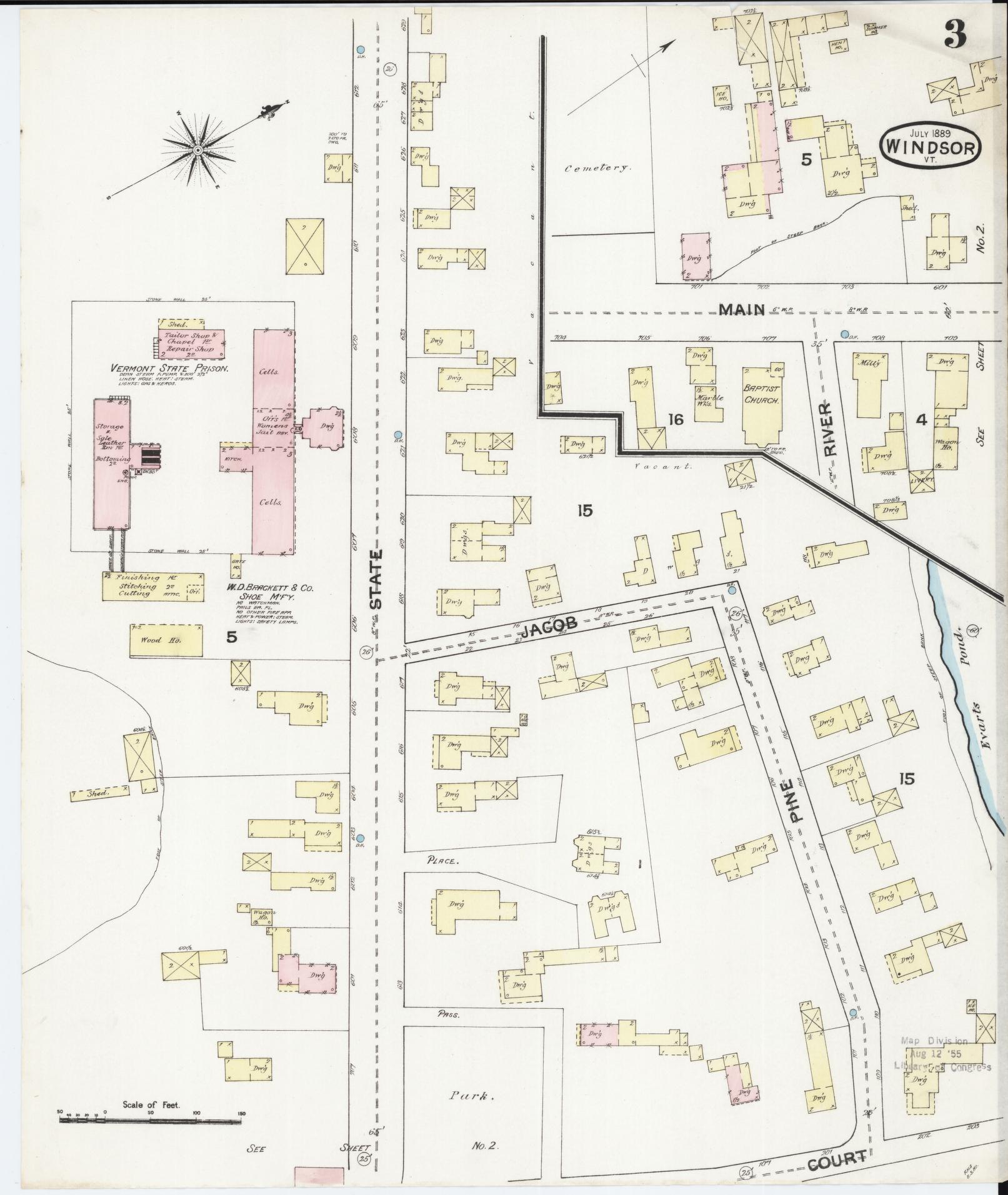 Sanborn Fire Insurance Map from Windsor, Windsor County, Vermont (1889), Sheet #0003 - Complete Map Set gallery image, historic Sanborn map, vintage wall art, Vermont Vermont