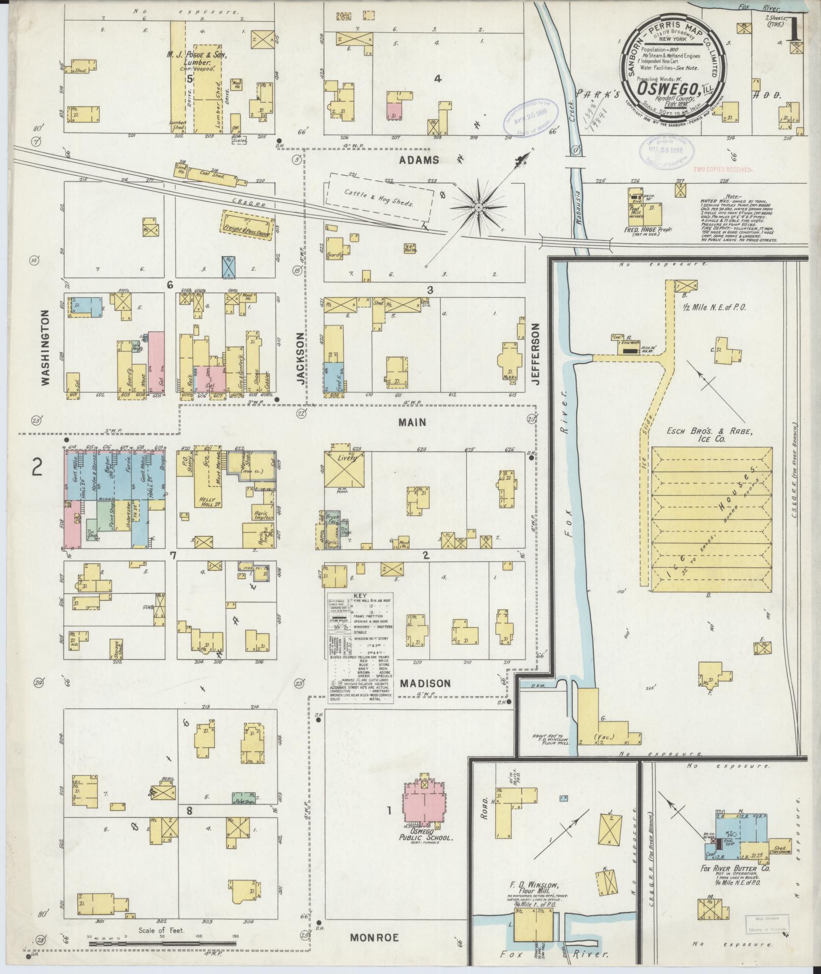Sanborn Fire Insurance Map from Oswego, Kendall County, Illinois (1898), Sheet #0001 - Complete Map Set gallery image, historic Sanborn map, vintage wall art, Illinois Illinois